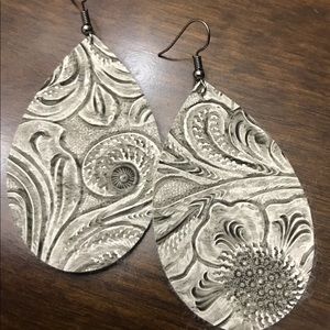 Embossed Faux Leather Gray Drop Earrings